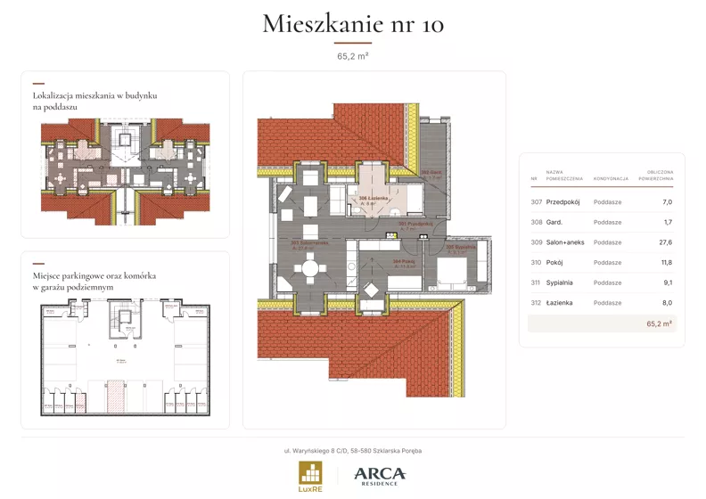 3 pokoje, apartament 65,20 m², piętro 2, oferta nr 10, Arca Residence, Szklarska Poręba, ul. Waryńskiego 8 C/D