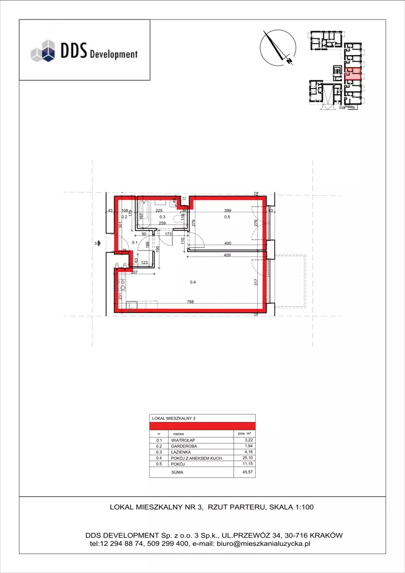 2 pokoje, mieszkanie 45,57 m², parter, oferta nr M 03, Łużycka 71, Kraków, Podgórze Duchackie, ul. Łużycka 71