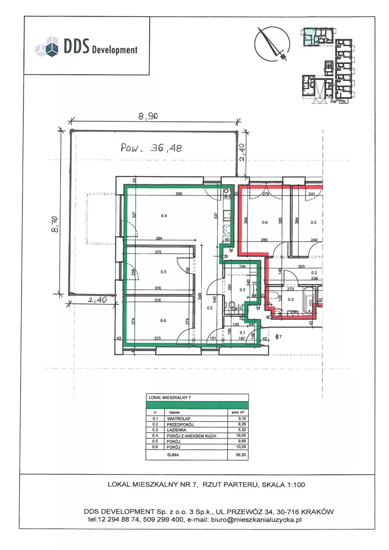 3 pokoje, mieszkanie 56,30 m², parter, oferta nr M 07, Łużycka 71, Kraków, Podgórze Duchackie, ul. Łużycka 71