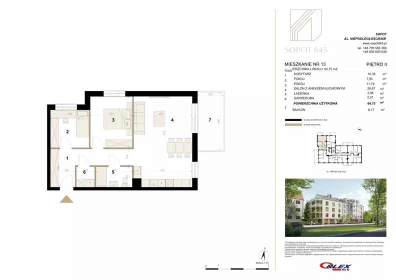 3 pokoje, apartament 64,75 m², piętro 2, oferta nr M13, Sopot 645, Sopot, Świemirowo, ul. Aleja Niepodległości 645B