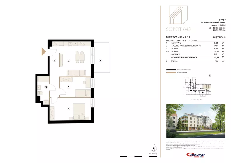 3 pokoje, apartament 55,82 m², piętro 3, oferta nr M23, Sopot 645, Sopot, Świemirowo, ul. Aleja Niepodległości 645B