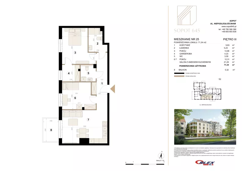 3 pokoje, apartament 71,34 m², piętro 3, oferta nr M25, Sopot 645, Sopot, Świemirowo, ul. Aleja Niepodległości 645B