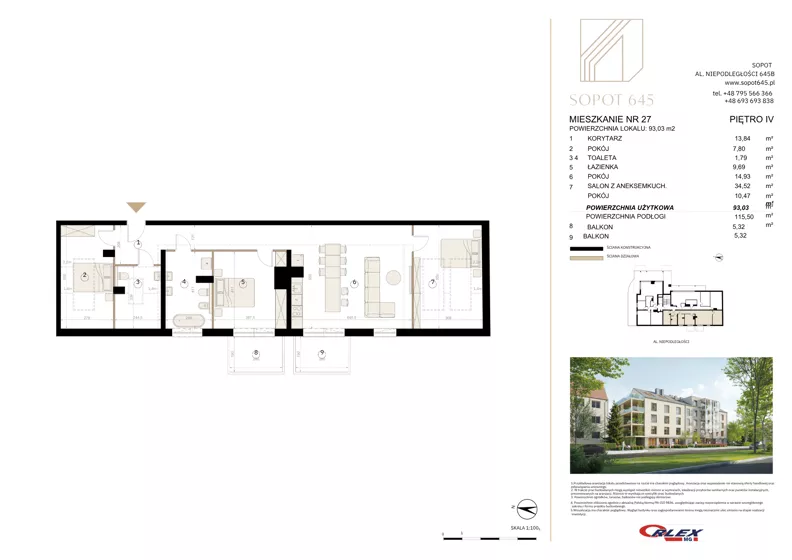 3 pokoje, apartament 93,03 m², piętro 4, oferta nr M27, Sopot 645, Sopot, Świemirowo, ul. Aleja Niepodległości 645B
