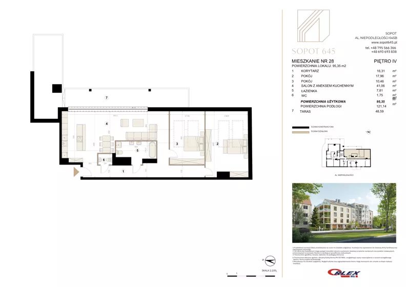 3 pokoje, apartament 95,35 m², piętro 4, oferta nr M28, Sopot 645, Sopot, Świemirowo, ul. Aleja Niepodległości 645B
