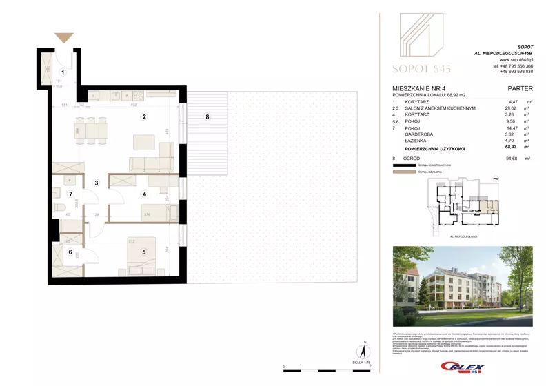3 pokoje, apartament 68,92 m², parter, oferta nr M4, Sopot 645, Sopot, Świemirowo, ul. Aleja Niepodległości 645B
