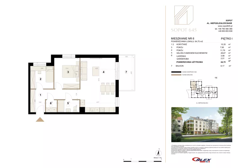 3 pokoje, apartament 64,75 m², piętro 1, oferta nr M6, Sopot 645, Sopot, Świemirowo, ul. Aleja Niepodległości 645B