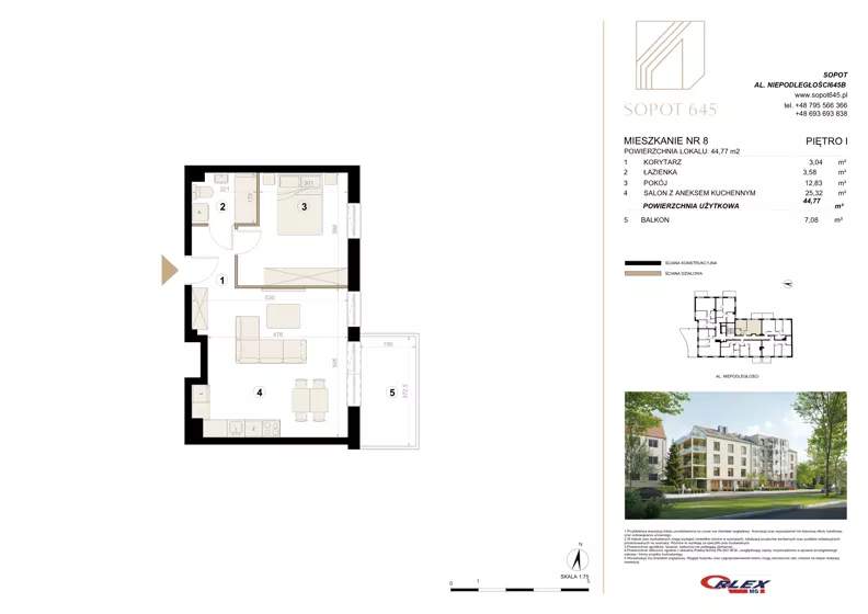2 pokoje, apartament 44,77 m², piętro 1, oferta nr M8, Sopot 645, Sopot, Świemirowo, ul. Aleja Niepodległości 645B