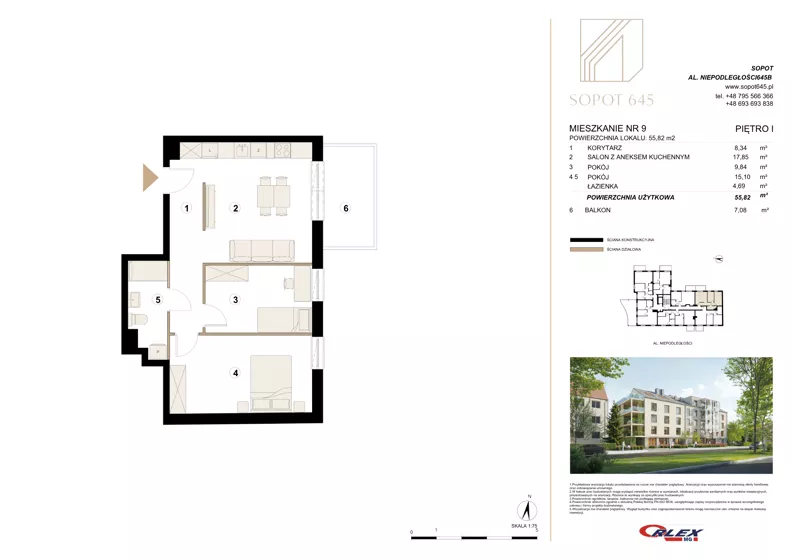 3 pokoje, apartament 55,82 m², piętro 1, oferta nr M9, Sopot 645, Sopot, Świemirowo, ul. Aleja Niepodległości 645B