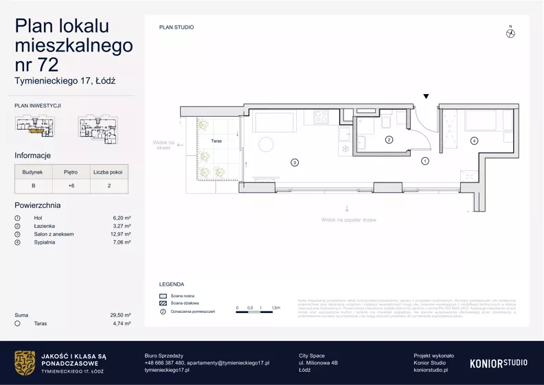 2 pokoje, apartament 29,50 m², piętro 6, oferta nr B.72, Tymienieckiego 17, Łódź, Widzew, ul. Tymienieckiego 17