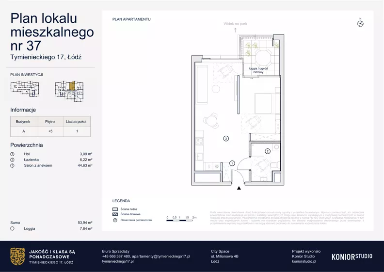 2 pokoje, apartament 53,94 m², piętro 5, oferta nr A.37, Tymienieckiego 17, Łódź, Widzew, ul. Tymienieckiego 17