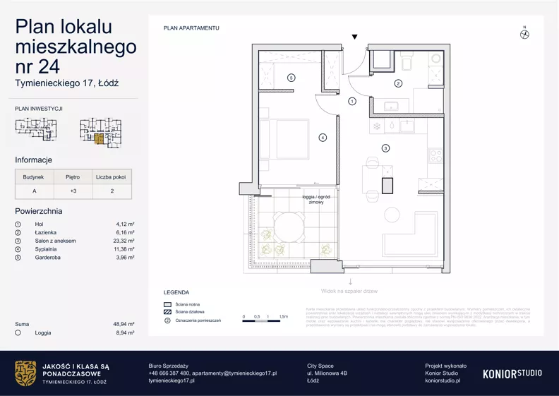 2 pokoje, apartament 48,94 m², piętro 3, oferta nr A.24, Tymienieckiego 17, Łódź, Widzew, ul. Tymienieckiego 17