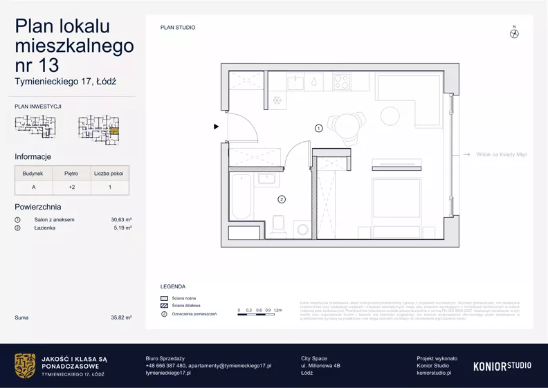 2 pokoje, apartament 35,82 m², piętro 2, oferta nr A.13, Tymienieckiego 17, Łódź, Widzew, ul. Tymienieckiego 17