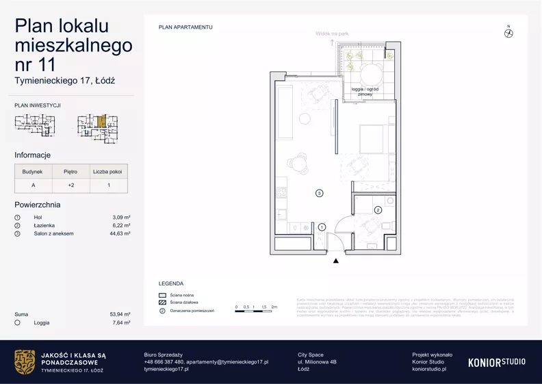 2 pokoje, apartament 53,94 m², piętro 2, oferta nr A.11, Tymienieckiego 17, Łódź, Widzew, ul. Tymienieckiego 17