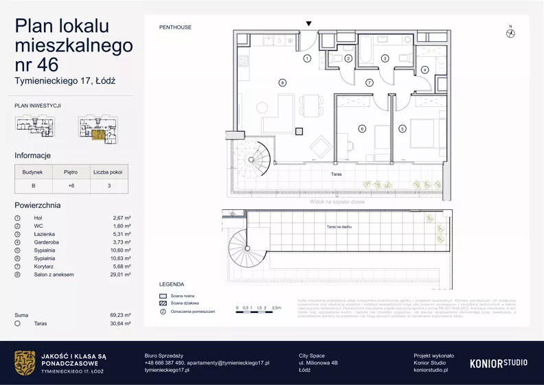 3 pokoje, apartament 69,23 m², piętro 6, oferta nr A.46, Tymienieckiego 17, Łódź, Widzew, ul. Tymienieckiego 17