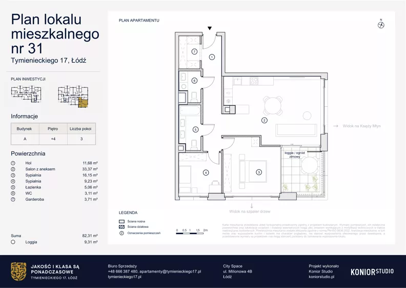 3 pokoje, apartament 82,45 m², piętro 4, oferta nr A.31, Tymienieckiego 17, Łódź, Widzew, ul. Tymienieckiego 17