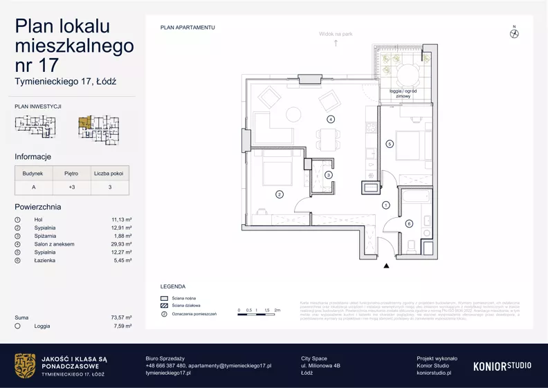 3 pokoje, apartament 73,57 m², piętro 3, oferta nr A.17, Tymienieckiego 17, Łódź, Widzew, ul. Tymienieckiego 17