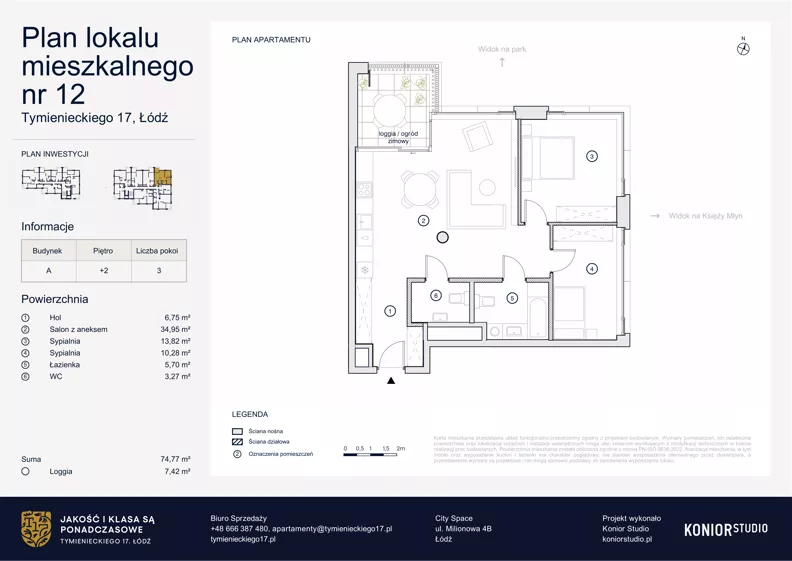 3 pokoje, apartament 74,77 m², piętro 2, oferta nr A.12, Tymienieckiego 17, Łódź, Widzew, ul. Tymienieckiego 17