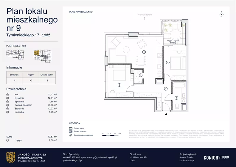3 pokoje, apartament 73,57 m², piętro 2, oferta nr A.9, Tymienieckiego 17, Łódź, Widzew, ul. Tymienieckiego 17