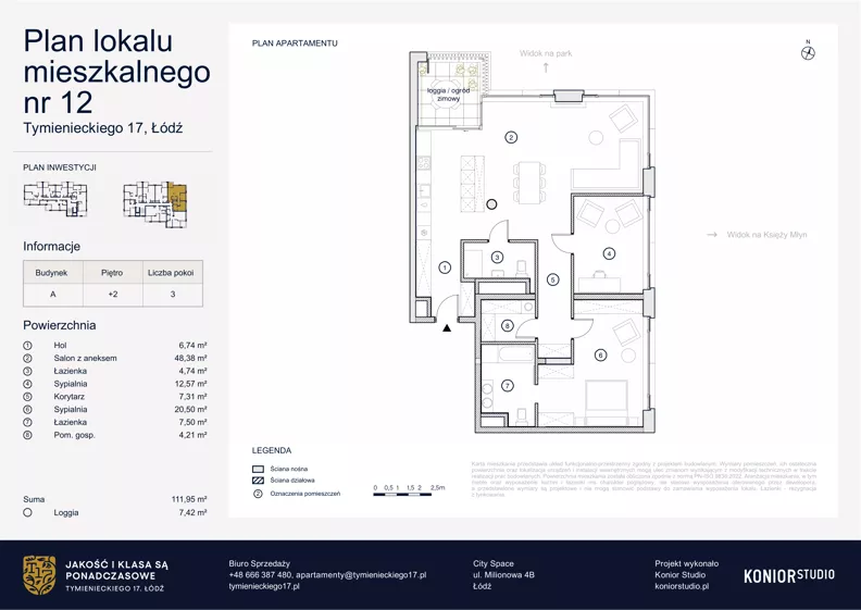 3 pokoje, apartament 111,95 m², piętro 2, oferta nr A.12+13, Tymienieckiego 17, Łódź, Widzew, ul. Tymienieckiego 17