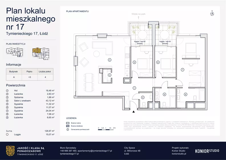 4 pokoje, apartament 126,97 m², piętro 3, oferta nr A.17+18, Tymienieckiego 17, Łódź, Widzew, ul. Tymienieckiego 17