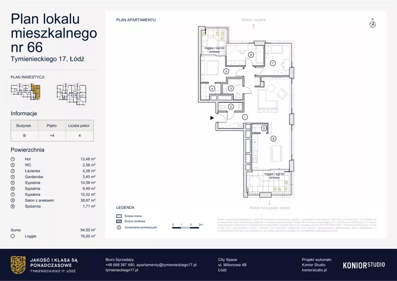 4 pokoje, apartament 94,50 m², piętro 4, oferta nr B.66, Tymienieckiego 17, Łódź, Widzew, ul. Tymienieckiego 17