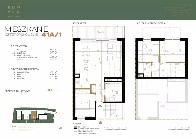 4 pokoje, apartament 88,35 m², parter, oferta nr 41A/1, Emaus 41, Kraków, Zwierzyniec, ul. Emaus 41