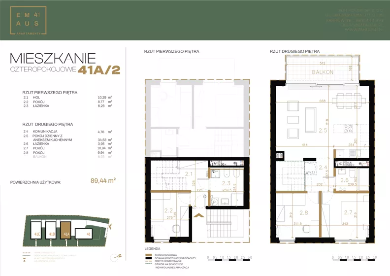 4 pokoje, apartament 89,38 m², piętro 1, oferta nr 41A/2, Emaus 41, Kraków, Zwierzyniec, ul. Emaus 41