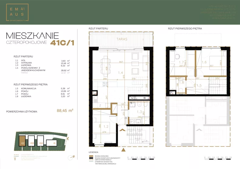 4 pokoje, apartament 88,41 m², parter, oferta nr 41C/1, Emaus 41, Kraków, Zwierzyniec, ul. Emaus 41