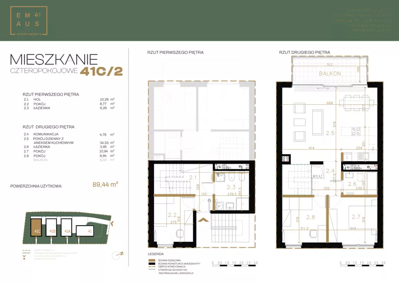 4 pokoje, apartament 89,49 m², piętro 1, oferta nr 41C/2, Emaus 41, Kraków, Zwierzyniec, ul. Emaus 41