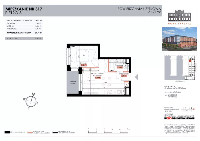 2 pokoje, mieszkanie 31,71 m², piętro 3, oferta nr 317, Nowa Tkalnia, Łódź, Widzew, ul. Milionowa/Kilińskiego