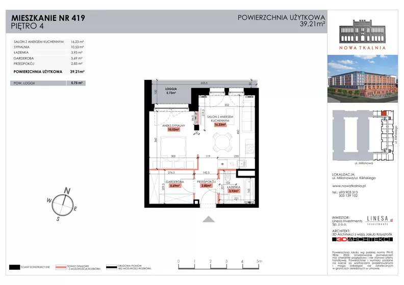 1 pokój, mieszkanie 39,21 m², piętro 4, oferta nr 419, Nowa Tkalnia, Łódź, Widzew, ul. Milionowa/Kilińskiego
