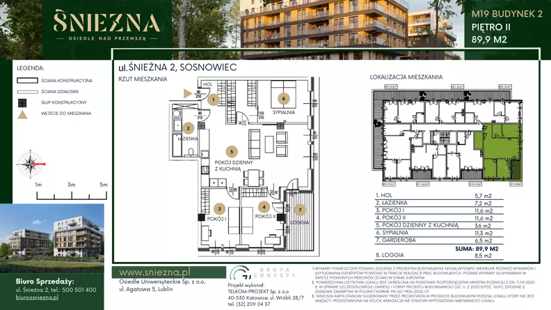 4 pokoje, mieszkanie 89,90 m², piętro 2, oferta nr B19, Śnieżna - Osiedle nad Przemszą, Sosnowiec, Pogoń, ul. Śnieżna 2