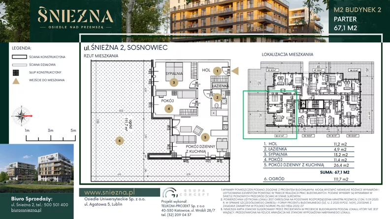 3 pokoje, mieszkanie 67,10 m², parter, oferta nr B02, Śnieżna - Osiedle nad Przemszą, Sosnowiec, Pogoń, ul. Śnieżna 2