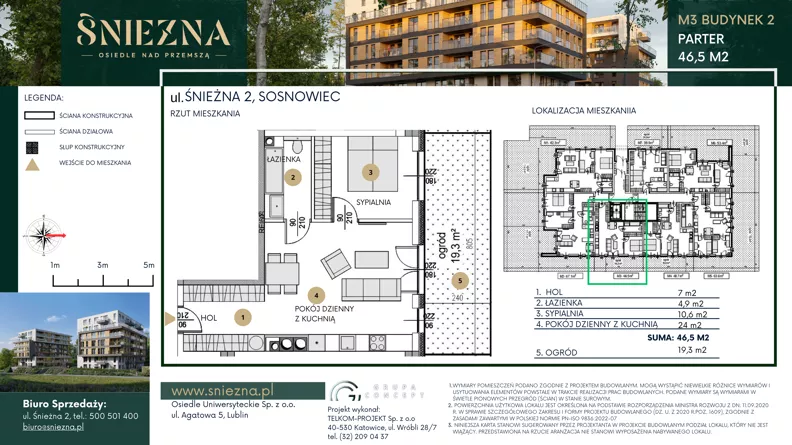 2 pokoje, mieszkanie 46,50 m², parter, oferta nr B03, Śnieżna - Osiedle nad Przemszą, Sosnowiec, Pogoń, ul. Śnieżna 2