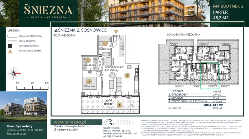 2 pokoje, mieszkanie 48,70 m², parter, oferta nr B04, Śnieżna - Osiedle nad Przemszą, Sosnowiec, Pogoń, ul. Śnieżna 2