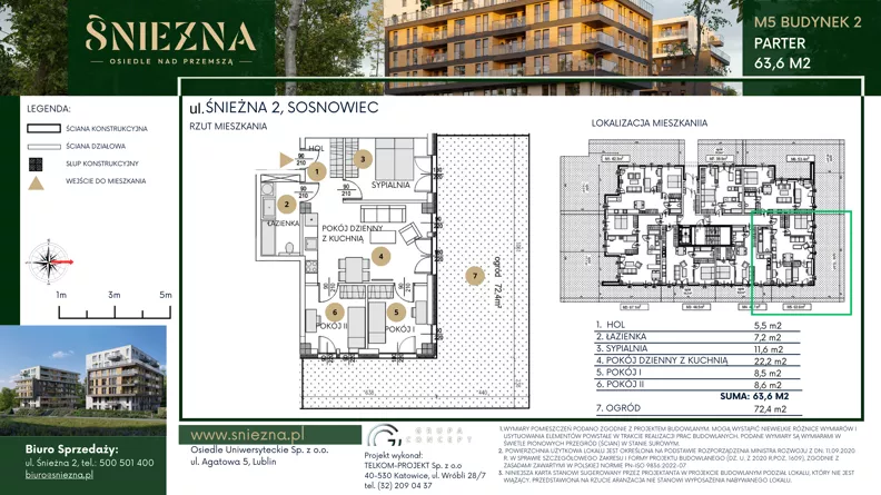 4 pokoje, mieszkanie 63,60 m², parter, oferta nr B05, Śnieżna - Osiedle nad Przemszą, Sosnowiec, Pogoń, ul. Śnieżna 2