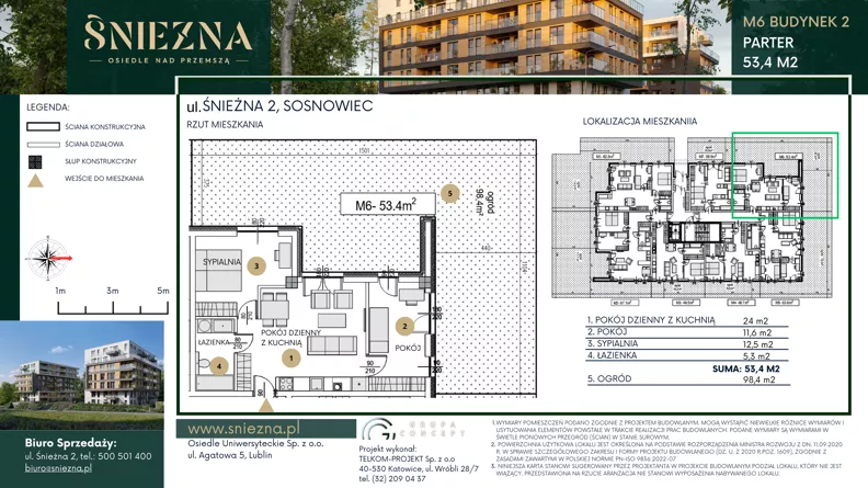 3 pokoje, mieszkanie 53,40 m², parter, oferta nr B06, Śnieżna - Osiedle nad Przemszą, Sosnowiec, Pogoń, ul. Śnieżna 2