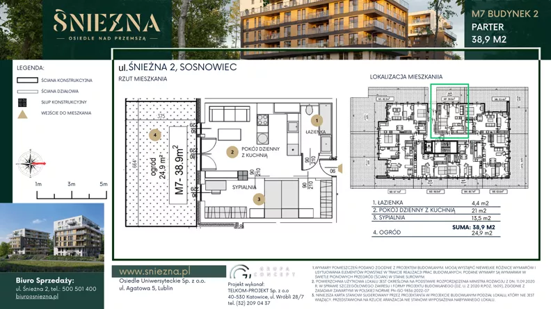 2 pokoje, mieszkanie 38,90 m², parter, oferta nr B07, Śnieżna - Osiedle nad Przemszą, Sosnowiec, Pogoń, ul. Śnieżna 2
