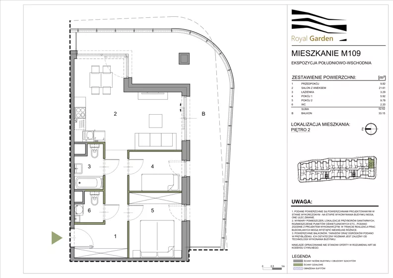 3 pokoje, mieszkanie 52,62 m², piętro 2, oferta nr M109, Royal Garden, Rzeszów, Miłocin, ul. Technologiczna