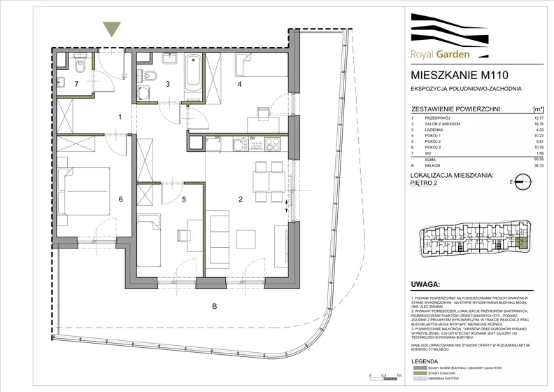 4 pokoje, mieszkanie 65,58 m², piętro 2, oferta nr M110, Royal Garden, Rzeszów, Miłocin, ul. Technologiczna