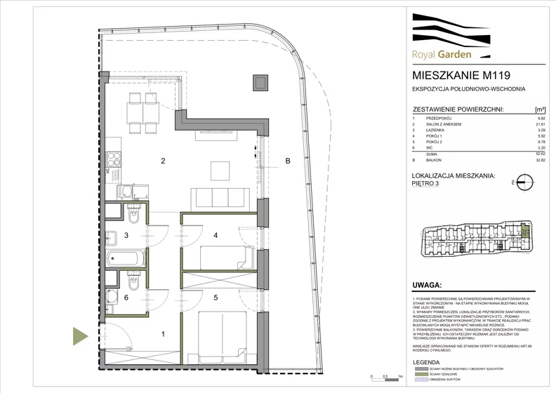 3 pokoje, mieszkanie 52,62 m², piętro 3, oferta nr M119, Royal Garden, Rzeszów, Miłocin, ul. Technologiczna