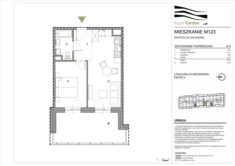 2 pokoje, mieszkanie 39,16 m², piętro 4, oferta nr M123, Royal Garden, Rzeszów, Miłocin, ul. Technologiczna