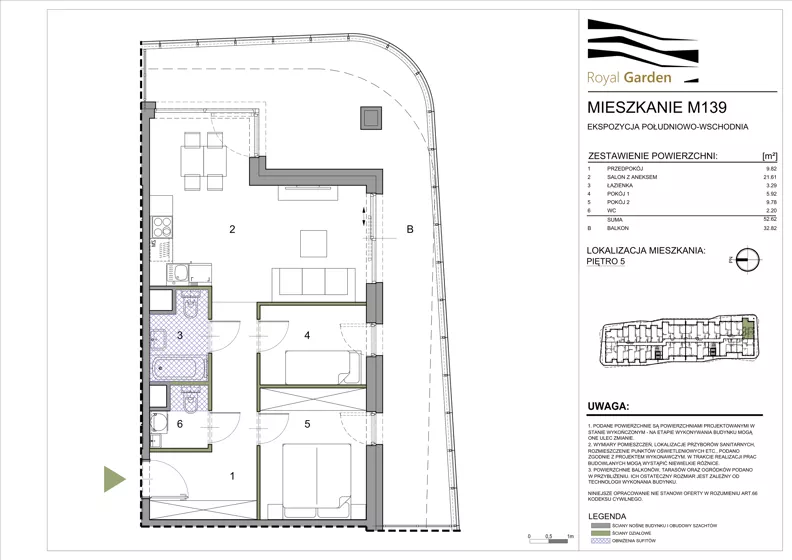 3 pokoje, mieszkanie 52,62 m², piętro 5, oferta nr M139, Royal Garden, Rzeszów, Miłocin, ul. Technologiczna