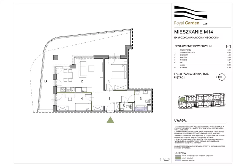 3 pokoje, mieszkanie 58,30 m², piętro 1, oferta nr M14, Royal Garden, Rzeszów, Miłocin, ul. Technologiczna