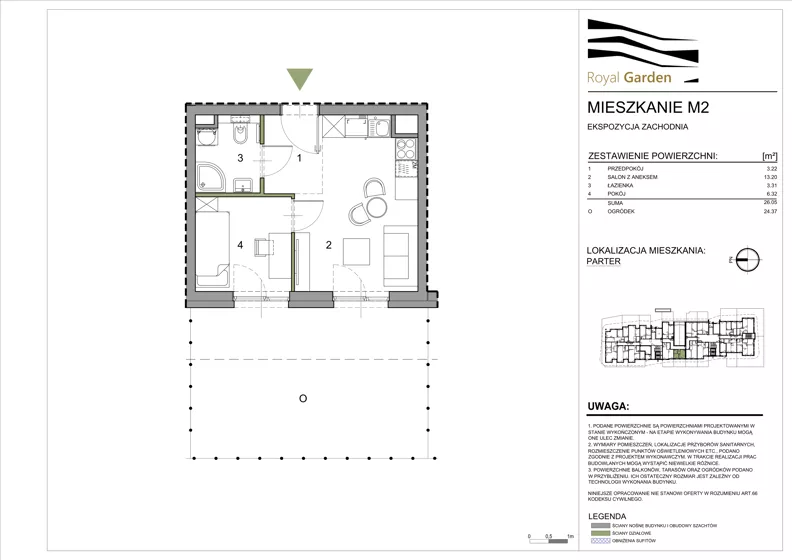 2 pokoje, mieszkanie 26,05 m², parter, oferta nr M2, Royal Garden, Rzeszów, Miłocin, ul. Technologiczna