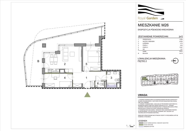 3 pokoje, mieszkanie 58,22 m², piętro 2, oferta nr M26, Royal Garden, Rzeszów, Miłocin, ul. Technologiczna