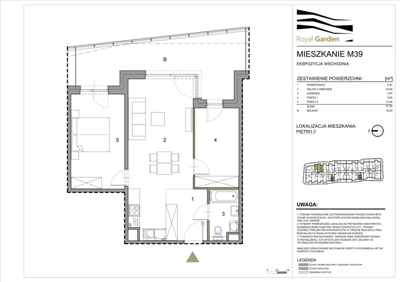3 pokoje, mieszkanie 57,85 m², piętro 3, oferta nr M39, Royal Garden, Rzeszów, Miłocin, ul. Technologiczna