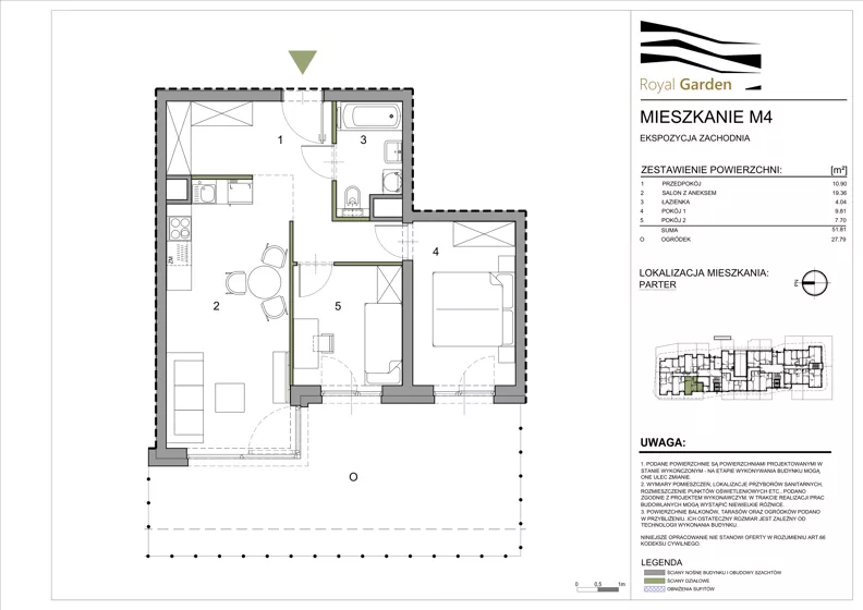 3 pokoje, mieszkanie 51,81 m², parter, oferta nr M4, Royal Garden, Rzeszów, Miłocin, ul. Technologiczna