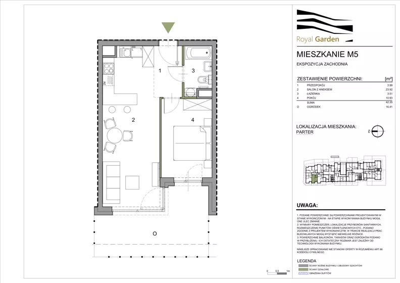 2 pokoje, mieszkanie 42,35 m², parter, oferta nr M5, Royal Garden, Rzeszów, Miłocin, ul. Technologiczna