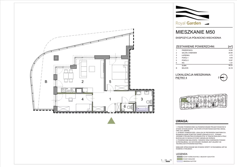 3 pokoje, mieszkanie 58,22 m², piętro 4, oferta nr M50, Royal Garden, Rzeszów, Miłocin, ul. Technologiczna